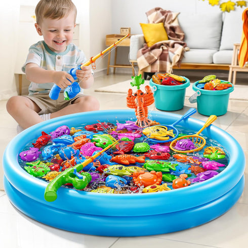 3-5 3 4 5 6 7 8 JUKUDAHU Magnet Fishing Toys Game for Kids - Floating Fish Toys with Inflatable Kiddie Pool, Bath