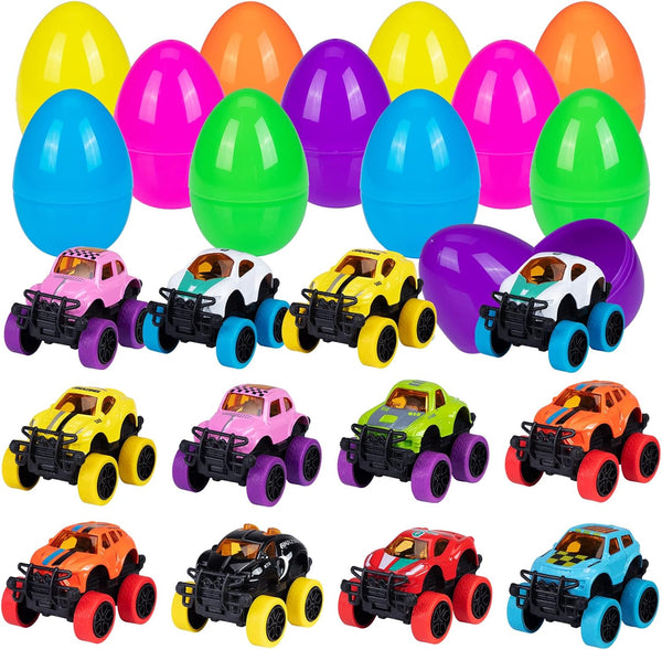 ThinkMax 12pcs Easter Eggs Prefilled with Pull Back Cars, with toys inside for