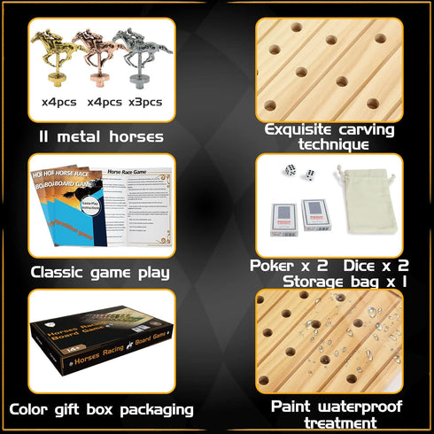 11 4 2 Jyquorp Horse Race Board Game Racing Game Thickened Solid Wood with Luxurious Durable Classic Metal Horses