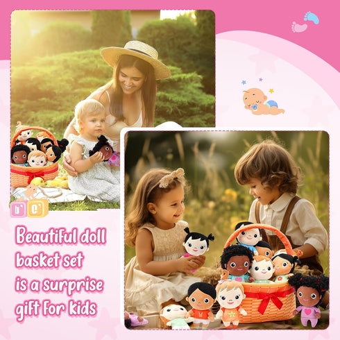 HyDren Basket Plush Baby Dolls, Set of 10 Soft Diversity Dolls 6'' Multicultural Sensory Toys for All Ages