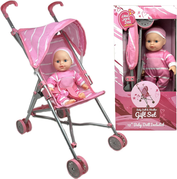Baby Doll with Stroller Set - 12" Baby Doll with Pacifier Gift