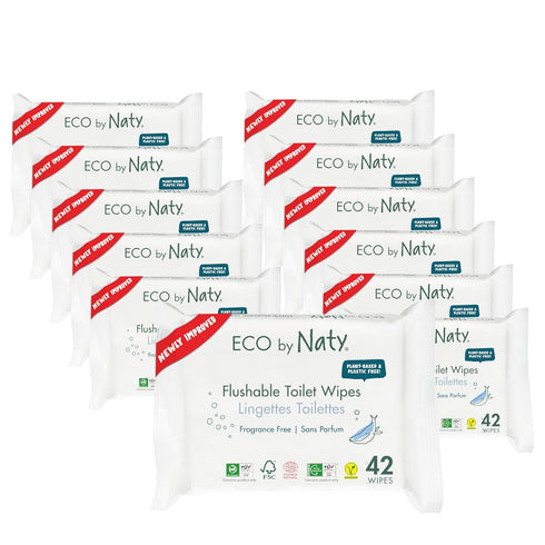 Eco by Naty Flushable Baby Wipes - Compostable, Plant-Based, Chemical-Free, Hypoallergenic, 42 Wipes Per Pack (12 Pk)