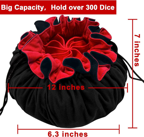 SIQUK Large Dice Bag with Pockets, Drawstring Storage Bag for DND, RPG, MTG Table Games, Holds over 300 Dice (Black &