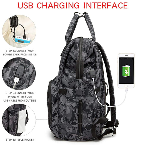 Backpack Backpack Diaper Bag with USB Charging Port Stroller Straps and Insulated Pocket,army military Travel Nappy