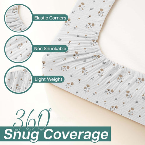 2 Pack 16x32x5 inches 360 Mi Flor Muslin Changing Pad Cover Ultra Soft CPC Certified Baby Changing Table Cover