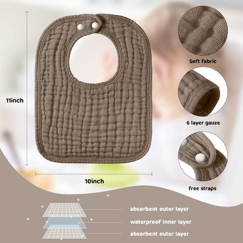8 Pack Baby Burp Cloth Muslin Sets - Unisex Bibs, Absorbent Soft Cotton Burp Rags