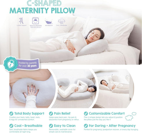 Regalo Premium Ultra Soft Pregnancy Postpartum Pillows for Sleeping, Feeding, C Shaped Full Body Maternity Pillow