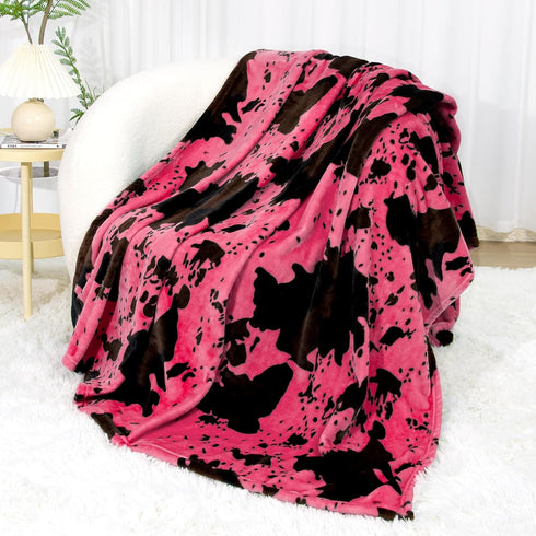 Cute Hot Pink Blanket for Kids - Soft Strawberry Pink Small Girls Toddler Blanket, Cow Print Gifts for Birthday Holidays