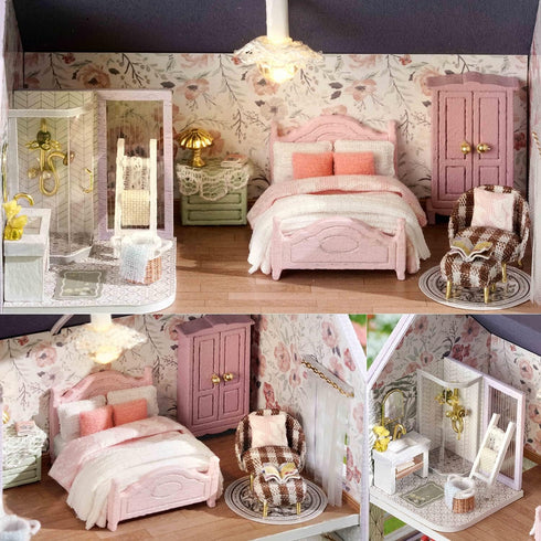 TuKIIE DIY Miniature Dollhouse Kit with Furniture, 1:32 Scale Opened & Closed Wooden House for Kids