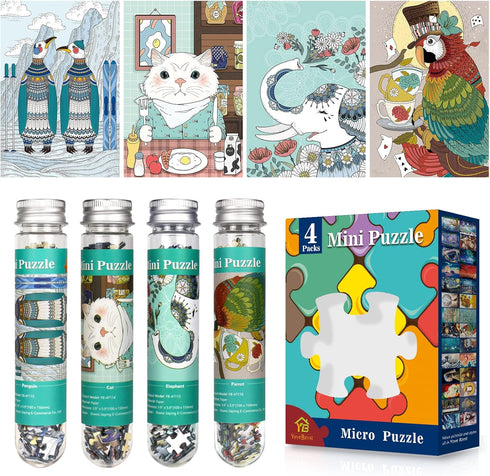 Mini Jigsaw Puzzles for Adults - 150 Pieces (4 Packs) - Challenging Micro Puzzle for Home Decor and Entertainment