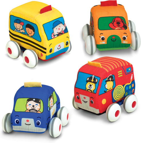 Melissa & Doug K's Kids Pull-Back Vehicle Set - Soft Baby Toy Set with 4 Cars and Trucks