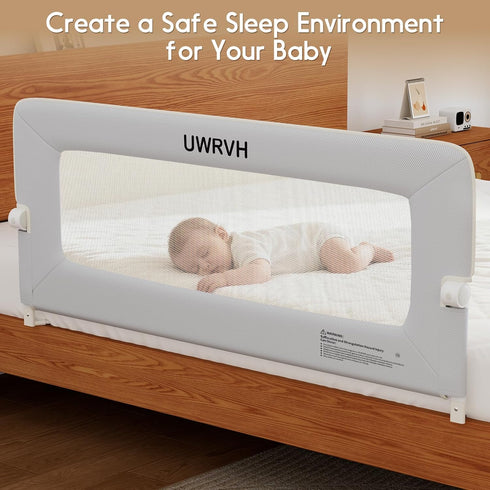 UWRVH 75" 28" Folding Bed Rail Guard for Toddlers,Safety Toddler Bed Rails,Baby Bed Rails- U-Shape No Drilling Design