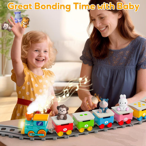 1 2 3 Set Counting, 18 Toddler Toys for Year Old, Electric Zoo Animal Train with Music, Lights & Steam, Montessori