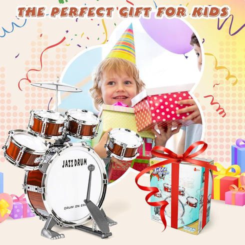 Set 5 3 4 5 3-5 Toy Drum for Toddler Kids | Jazz Drum Kit with Drums Percussion Musical Instruments Toys for Year Old