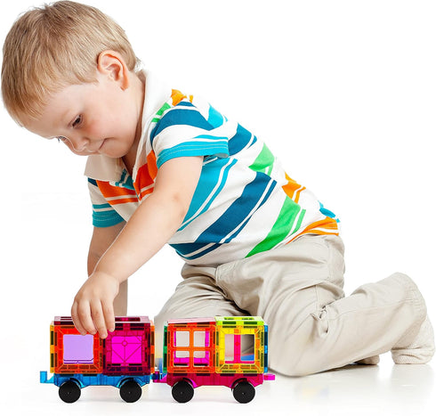 Magnetic Tiles Toy with 2 Cars - 110 Pcs 3D Magnet Building Blocks Set for Kids STEM Educational Toys for Ages 3-8
