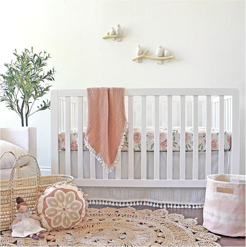 Crane Baby Soft Cotton Crib Mattress Sheet, Fitted for Cribs and Toddler Beds, Pink Floral, 28”w x 52”h x 9”d