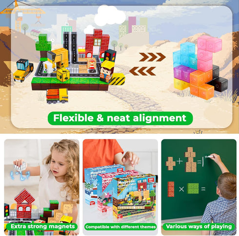 Blocks-100PCS 3+, Annexfun Magnetic Magnetic Building Blocks, Magnetic Blocks Road with Car STEM Toddler Kids Toys