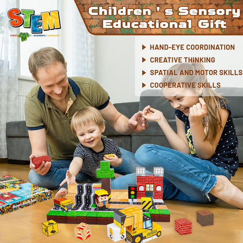 Magnetic Blocks 100PCS Magnetic Building Tiles Stacking Construction Set, STEM Montessori Sensory Toys for Kids Ages 4-8