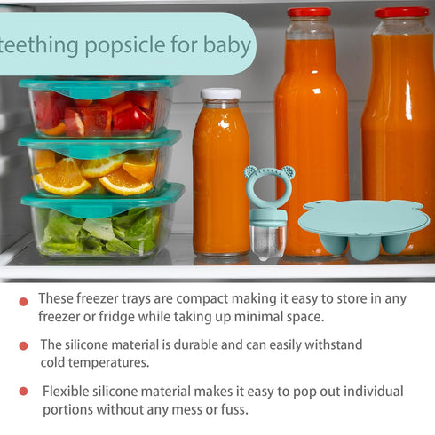 BigSpinach Silicone Baby Food Freezer Tray with Teething Popsicle Molds - Baby Fruit Feeder and Breastmilk Teether