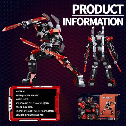 LQPFBSM Set 585 2 Black Wanderer Mech Building Pieces Dark Robot Action Figure with Weapon Modes Ronin Destroyer Model