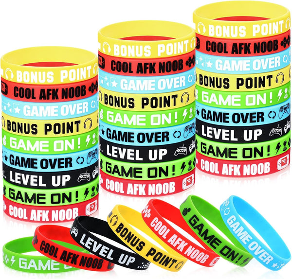 36 Pcs Video Game Bracelets, Gamer Party Favors, Silicone Rubber Wristbands for Gaming Party Decor