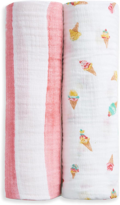 2 Pack, aden + anais Essentials Cotton Muslin Swaddle, Breathable Baby Blanket, Ideal for Boys, Girls, Newborns, Babies