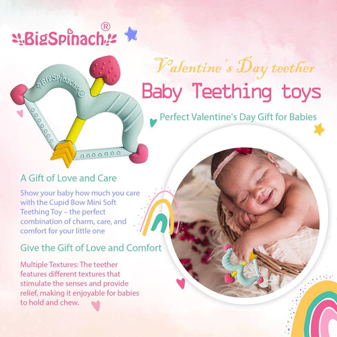 BIGSPINACH Teethers Heart Shape Silicone Baby Teether Toy Easy for Little Hands to Hold,Cupid Bow and Arrow Soft