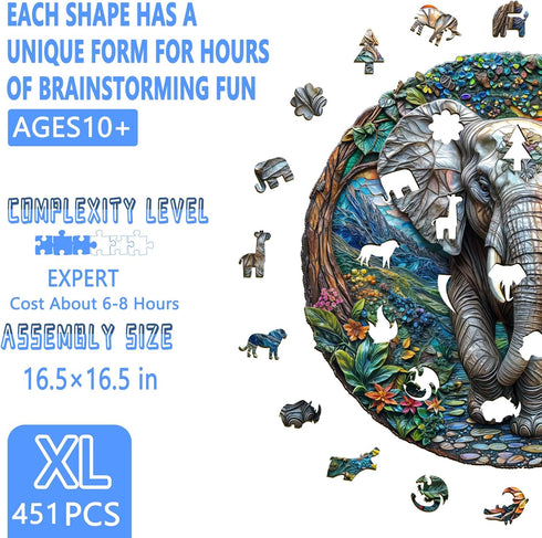 '-16.5 16.5in -451 Wooden Puzzles for Adults, Forest Elephant Wooden Jigsaw Puzzle for Adults, Wood Puzzles Adult