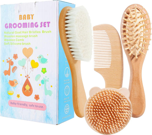 Baby Hair Brush Set for Newborns, Wooden Baby Brush & Comb -