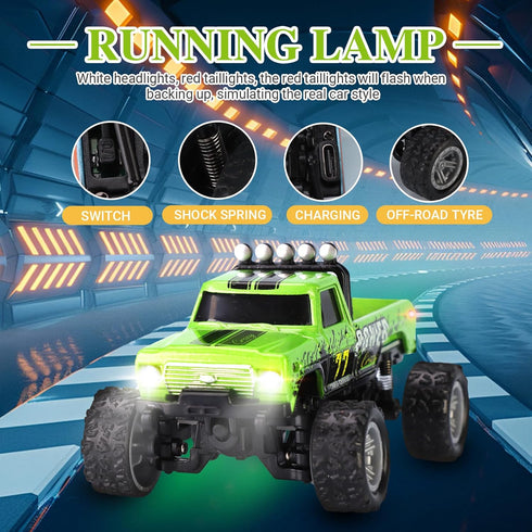 hehred Truck,1:64 2.4Ghz Mini RC Scale Monster Truck Remote Control Car with Lights, Remote Control RC Car and Trailer