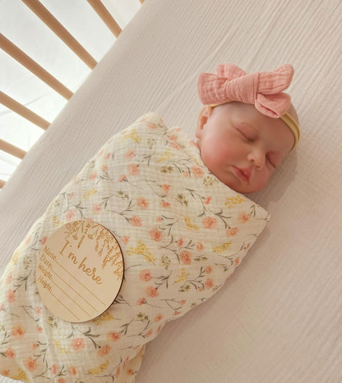 Little Jump Baby Muslin Swaddle Blankets for Girls, Newborn Swaddle Set with Matching Headband Bow, 47 x 47 inches