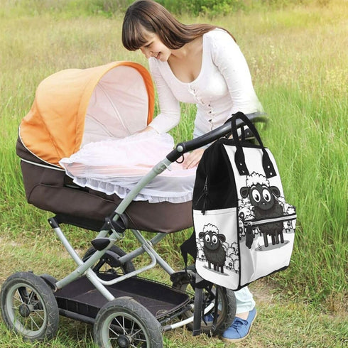 QSMJKLD Backpack Mommy Daypack Cartoon Black White Sheep Diaper Bag with Changing Pad, Pacifier Holder - Multifunction