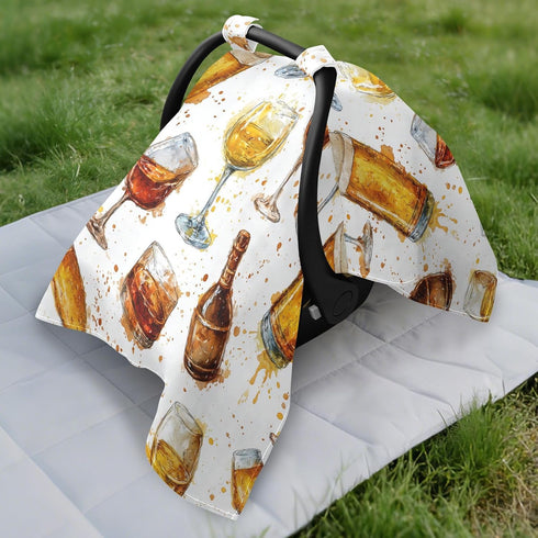 Dalzium Watercolor Champagne Wine Beer Car Seat Cover Baby, Carseat Canopy Cover for Girl Boy, Breathable Baby Carrier