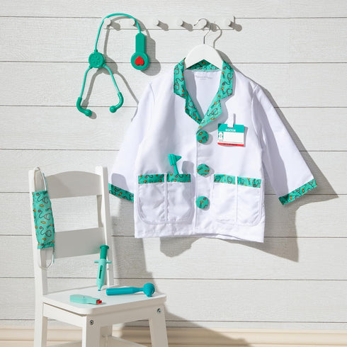 Set (8-Pc) 3+ Melissa & Doug Doctor Costume, Pretend Play Dress Up Stethoscope, Coat & Accessories, Role Play Toys