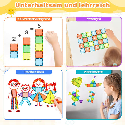 HOTERA 125PCS Set 3D 2 3 4 5 6 7 8 9 Magnetic Tiles Magnetic Building Blocks Magnet Tiles with Cars STEM Educational