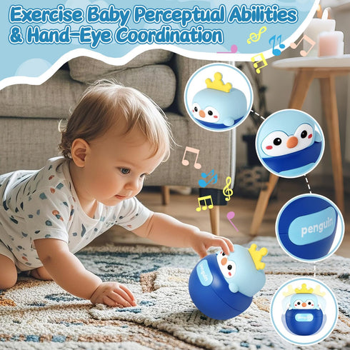 Yaozyety 3-12 Baby Penguin Wobble Toys, Infant Roly-Poly Tumbler Musical Wobbler, Babies Sensory Development & Teething