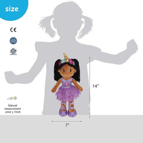 June Garden 14" Ballerina Rag Doll Ella, Plush Soft Doll for Little Girls in Purple Dress