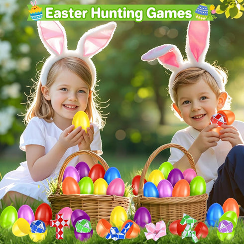 24 Pack SpringFlower Easter Eggs Filled with Mini Snake Twist Toys for Easter Basket Stuffers, Easter Eggs Fillers