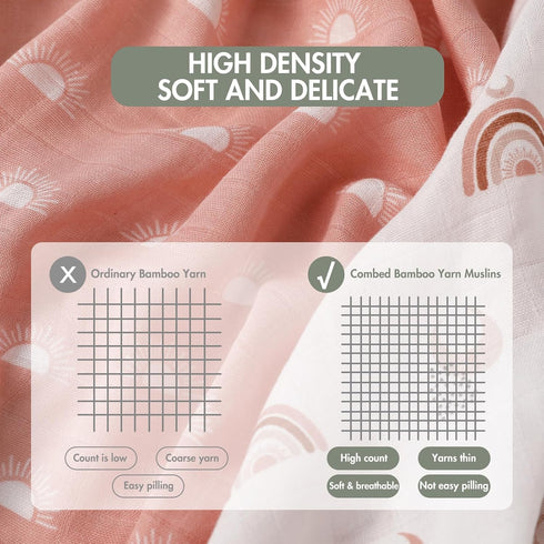 GLLQUEN BABY Receiving Blanket, Cotton Muslin Swaddle Blankets, 6 Pack, Breathable & Soft, Newborn Squares, Sun
