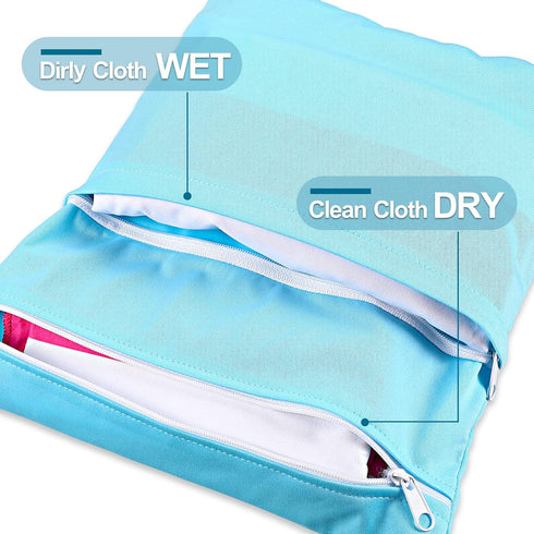 10 Pack Woanger Wet Dry Bags for Baby Cloth Diapers Waterproof Reusable Travel Bags with Two Zippered Pockets Pool