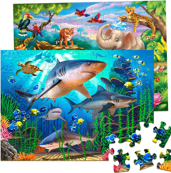 Puzzles for Kids Ages 4-8 – 2 Packs of 60 Pieces Puzzles for Ages 3-5 and 6-8 – Educational Ocean & Forest Animals Toys