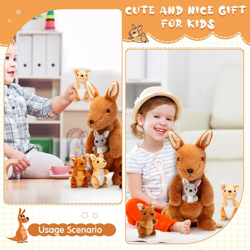 5 12 Inch Mommy 4 Arrowbash Pcs Kangaroo Stuffed Animals, Stuffed Kangaroo Plush Toy with Babies Insides, Kangaroos