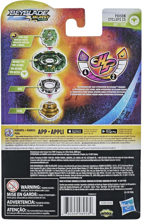 Beyblade Burst Rise Hypersphere Poison Cyclops C5 Starter Pack - Defense Type Battling Game Top and Launcher