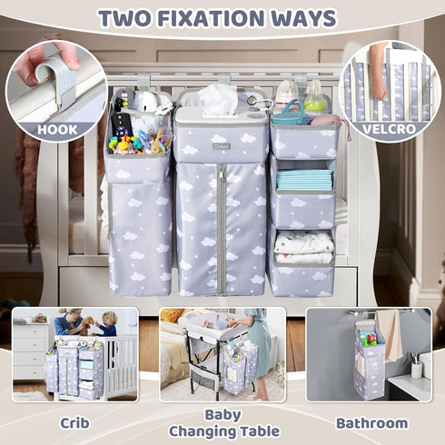 Orzbow XL Hanging Diaper Caddy Organizer, Removable 3 in 1 Diaper Stacker, Grey Cloud