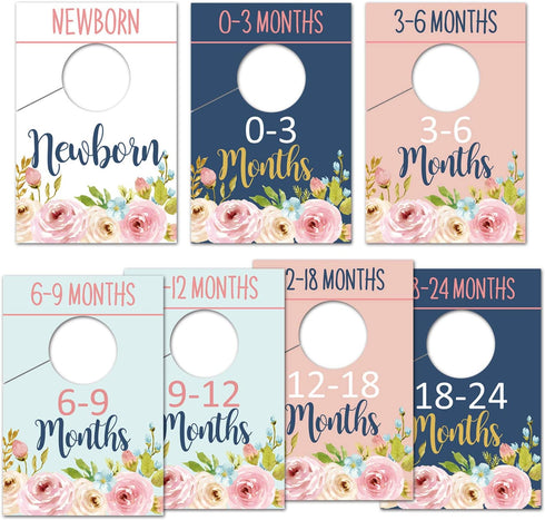 Baby Closet Organizer Size Dividers - Floral Nursery Wardrobe Hangers for Girl Clothes by Size or Age, 0-24 Months