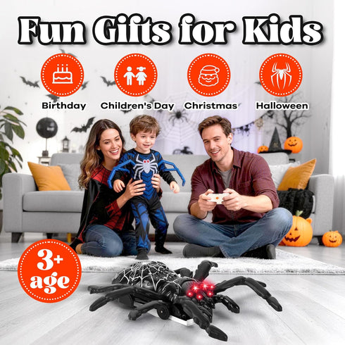 Nurcazo 3+ Remote Control Spider, Wall Climbing Spider with LED Red Eyes, Climbs Smooth Walls & Ceilings, RC Creepy