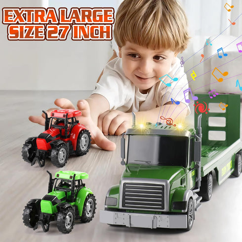 Set, 27" 2 3 4 5 6 Dwi Dowellin Farm Vehicle Toys Large Friction Powered Semi Truck with Tractors, Toy Cars