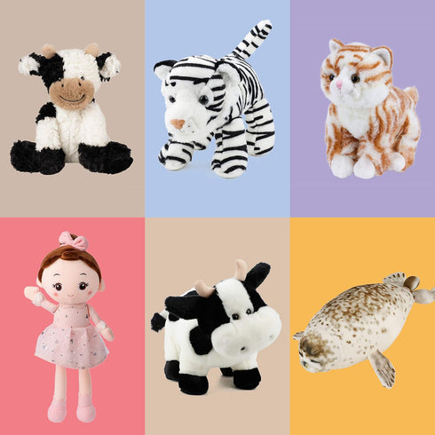 Hopearl 9'' Adorable Plush Cow Toy Floppy Dairy Cattle Soft Stuffed Animal Cute Birthday Gifts for Kids, Boys, Girls