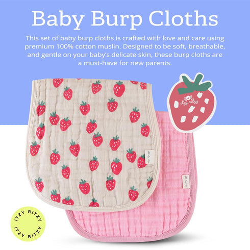 Set 2 100% Itzy Ritzy of Baby Burp Cloths Ultra-Soft Absorbent Burping Cloths for Babies - Made of Cotton Muslin