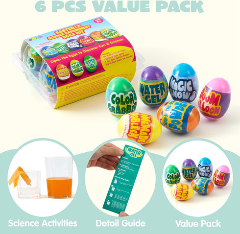 6pcs JOYIN Prefilled Easter Eggs with Toys, Plastic Eggs with Science Experiment, Basket Stuffers for Boys & Girls